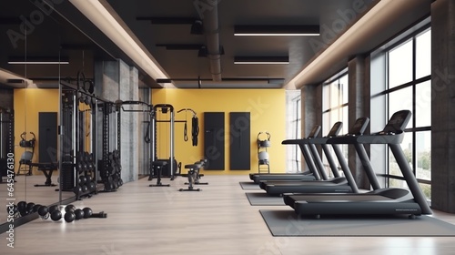 Equipment And Machines At The Empty Modern Gym Room. Fitness Center. © maretaarining