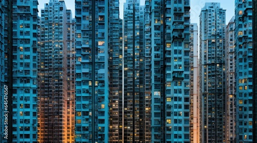 Photo showcasing the exterior of a high-rise residential building in the heart bustling cityscape. © pvl0707