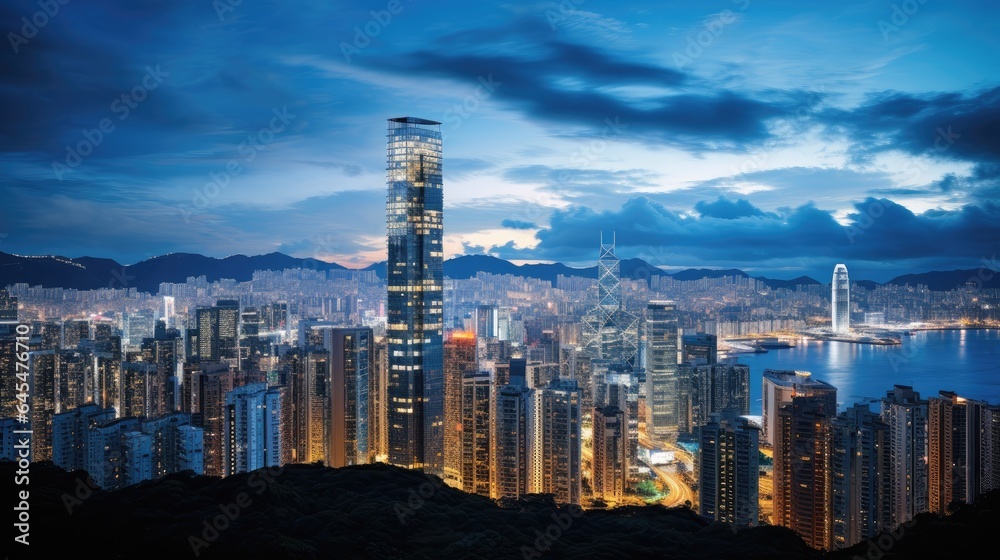 Fototapeta premium Photo showcasing the exterior of a high-rise residential building in the heart bustling cityscape.