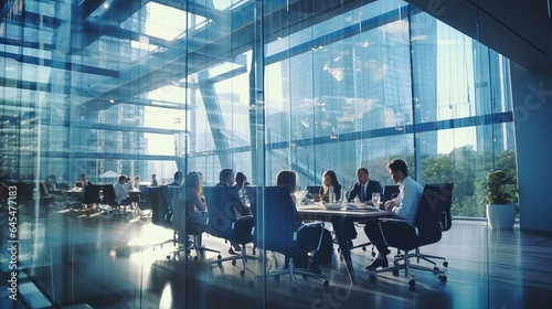 A business meeting in progress at a conference table © mattegg