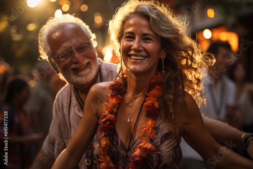 senior travelers experiencing local culture, dancing at a festival captured. Generative AI