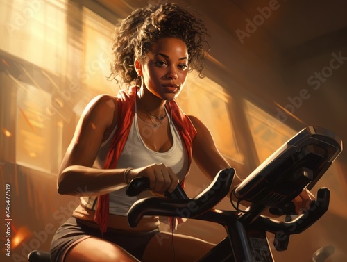 Woman on a Stationary Bike in an Indoor Gym