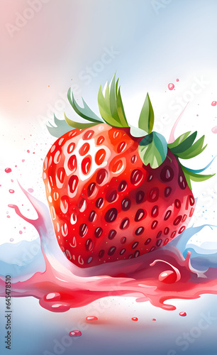 Watercolor strawberry in splash.