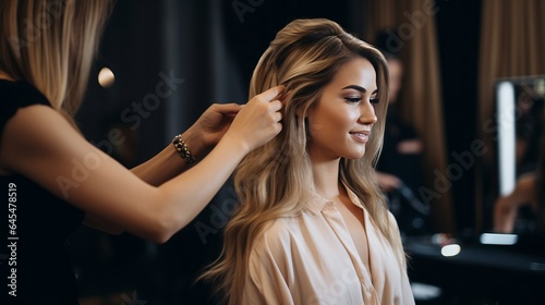 hairdresser doing a girl's hair.