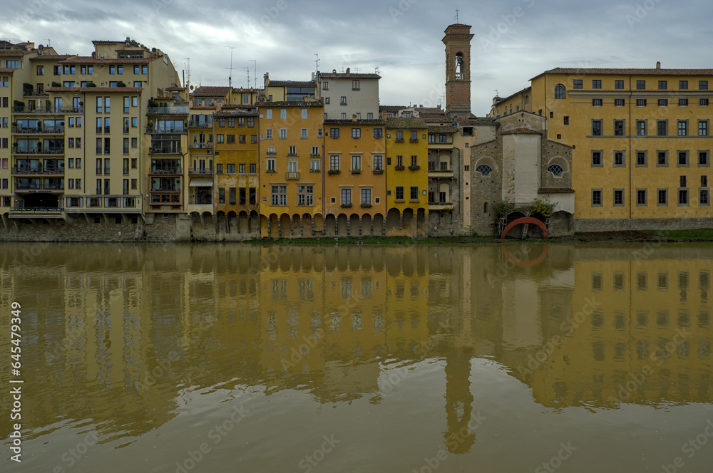 Old buildings on the edge of Arno river in Florence, Italy