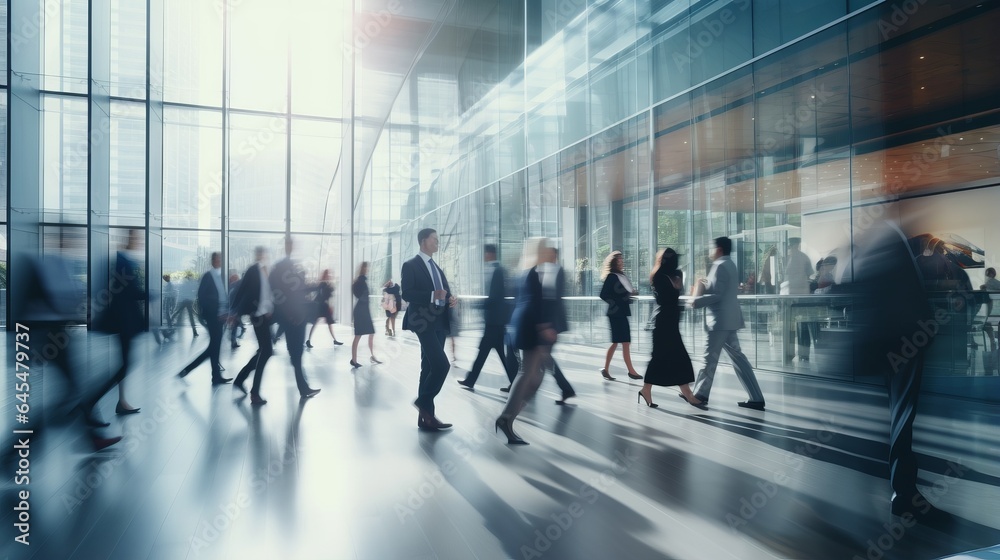 Business people walking through a lobby