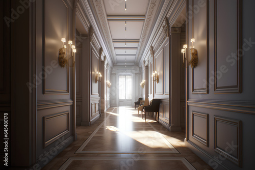 Empire style hallway interior in luxury house.