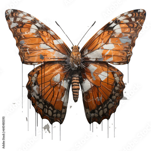 A captivating mixed media collage of the High Brown Fritillary butterfly created from recycled materials, graffiti, vector sticker art, Generative Ai