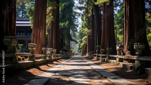 Large Sequoia Trees Line the Straightway at the Japanese Shrine