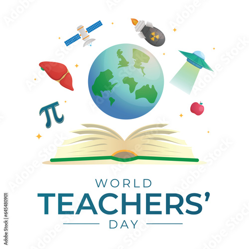 World Teachers’ Day design template good for celebration usage. Teachers' day illustratuion design. globe book had education vector design. vector eps 10.