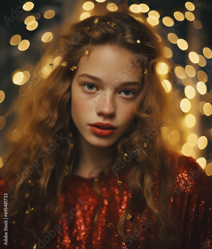 Portrait of beautiful young woman celebrating Christmas