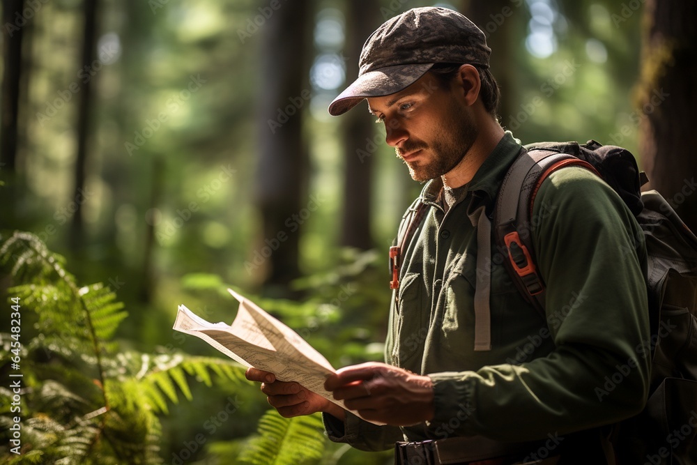 Envision a Forest Ranger Analyzing Environmental Impact, Generative Ai.