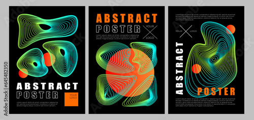 A set of futuristic cyberpunk posters. Retro futuristic poster in brutalism style. Y2k , strange shapes, gradient