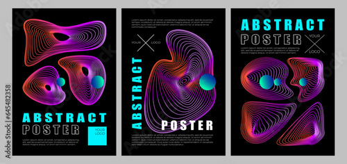 A set of futuristic cyberpunk posters. Retro futuristic poster in brutalism style. Y2k , strange shapes, gradient