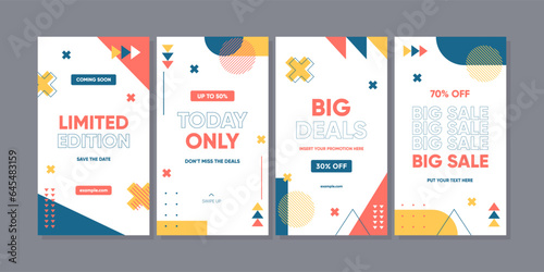 Trendy geometric abstract template for social media post or advertisement. Sale banner template design, Super sale special offer set. Abstract Colorful Memphis Background.