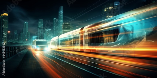 Traffic Moves Swiftly in the Illuminated Night, Amidst the Glowing City Lights, Creating a Dynamic Urban Landscape as Commuters Navigate Busy Streets in a Fast-Paced Nighttime Commute