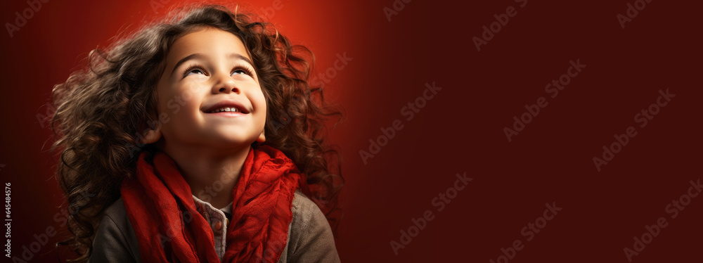 Cute child girl praying with a smile asking for gifts from Santa Claus. Generating AI Cute child girl praying with a smile asking for gifts from Santa Claus. Generating AI