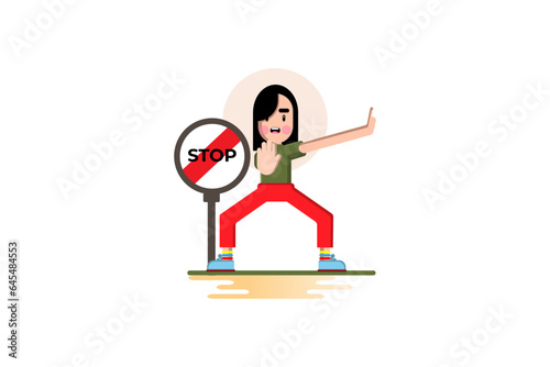 the girl who was giving the warning stopped