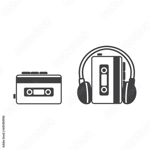 The Walkman flat icon, Earphones with cassette player icon, classic music player, walkman music retro device vector illustration, musical devices and equipments for playing music from cassettes.