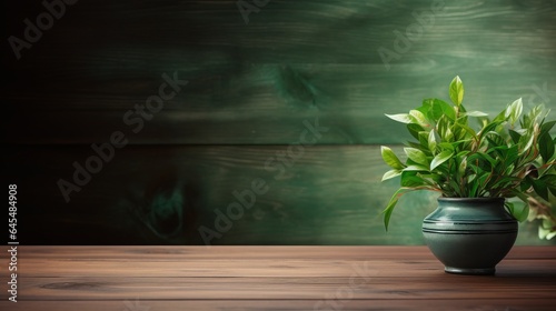 A potted plant on a wooden table