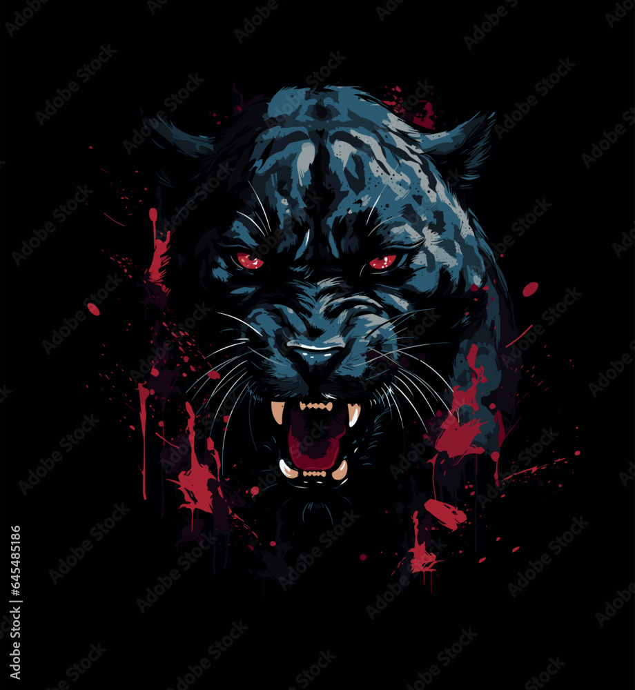 Photography Poster Wilder wütender schwarzer Panther auf schwarzem