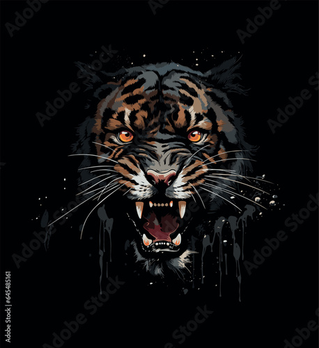 Fierce Brüllen Raubtier Angry Tiger auf schwarzem Hintergrund