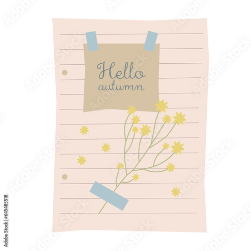 Notebook sheet for your text. Herbarium of delicate flowers. Vector illustration.
