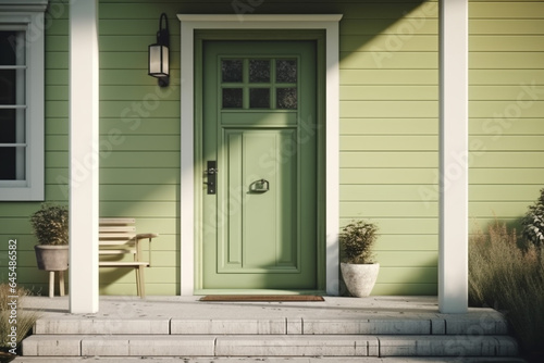 Entrance of Green-Colored Model House 3d Render