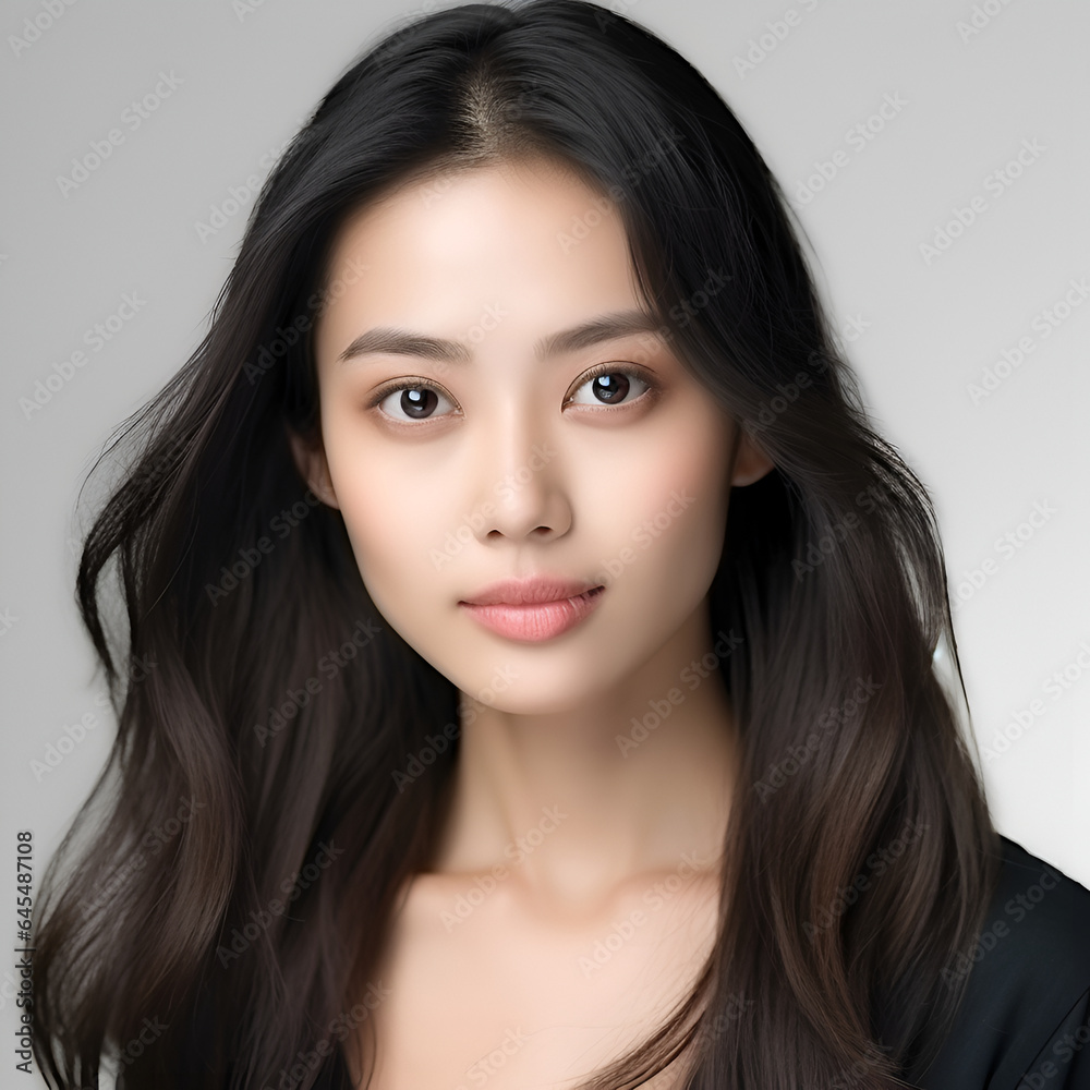 asian girl with long dark hair, close-up portrait. female person with natural makeup. asian girl with long dark hair, close-up portrait. female person with natural makeup.