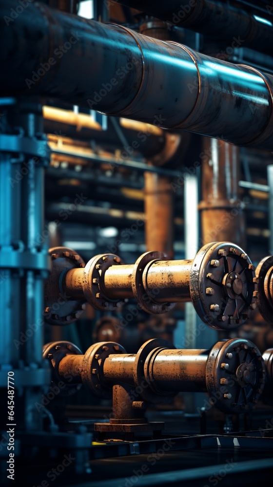 Pipes and valves in a large industrial building