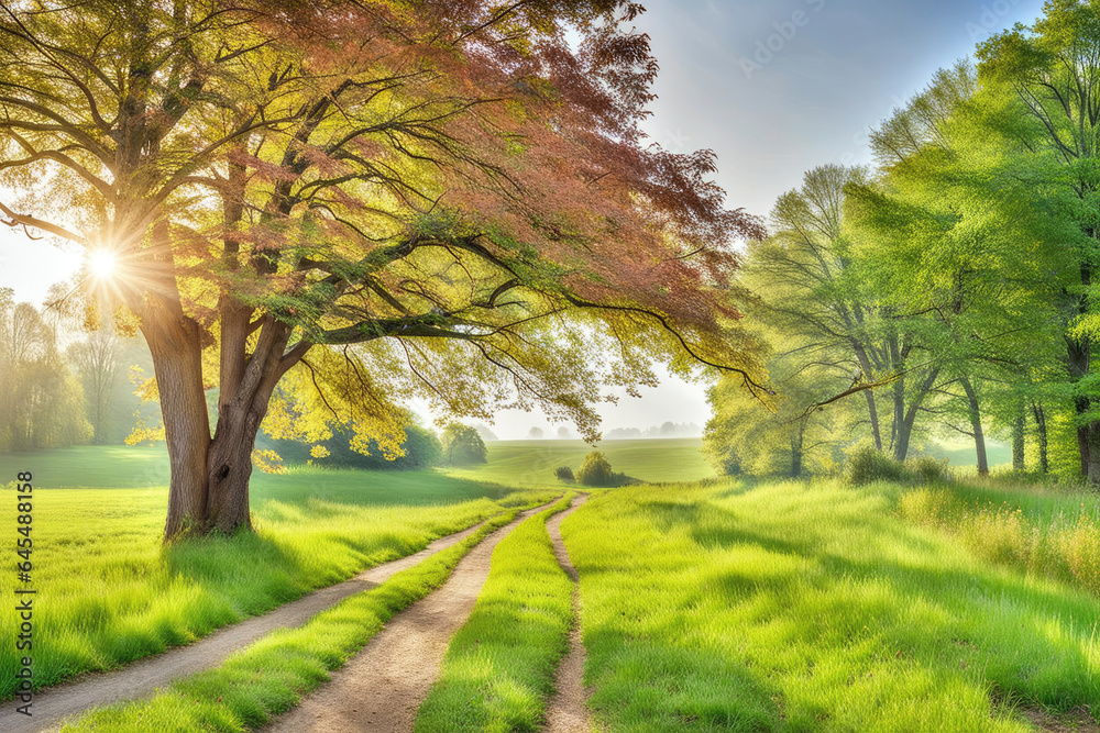 Scenic roadway landscape in the countryside forest Scenic roadway landscape in the countryside forest