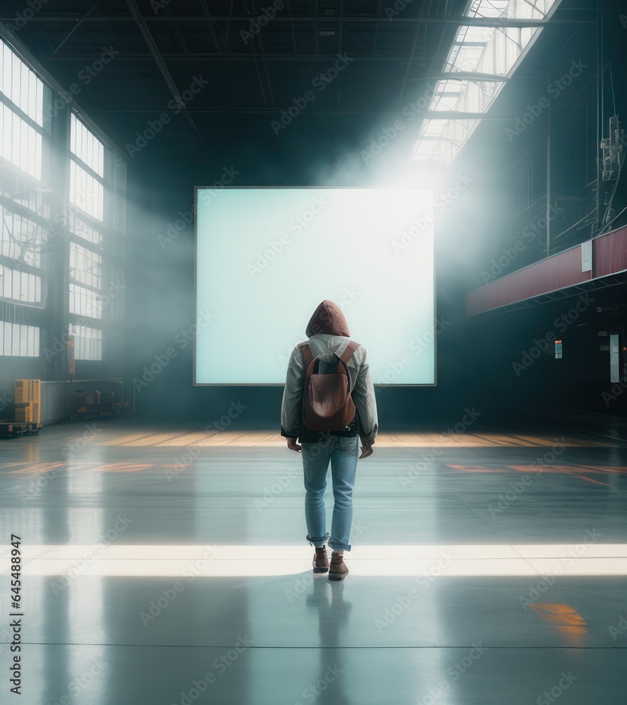 Fototapeta premium Empty white billboard illustration in a public place with people passing by.Generative AI