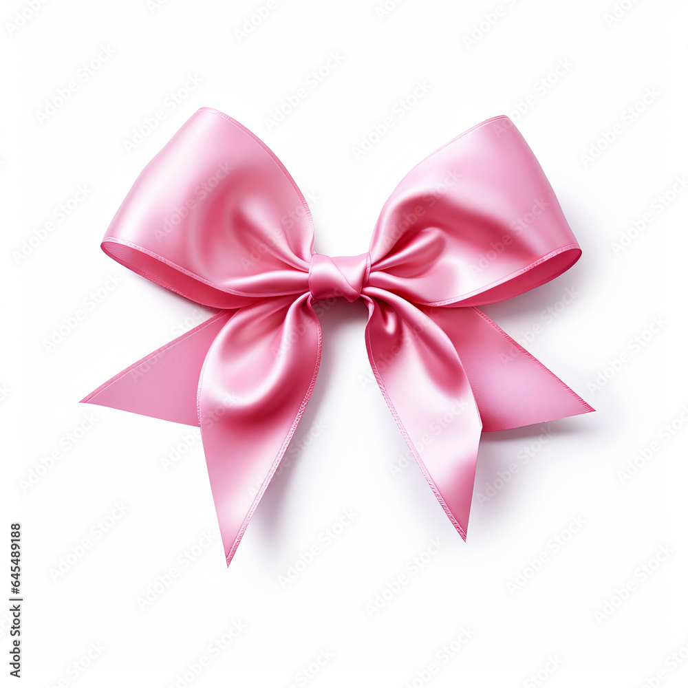 Realistic pretty pink party gift bow decoration against a white background