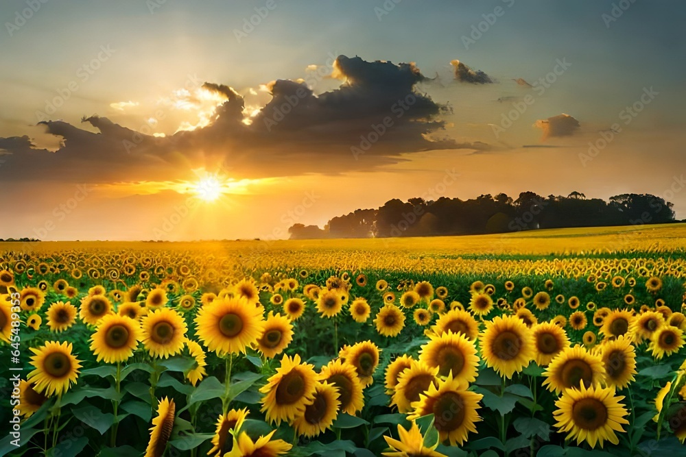 Obraz premium sunflower field at sunset