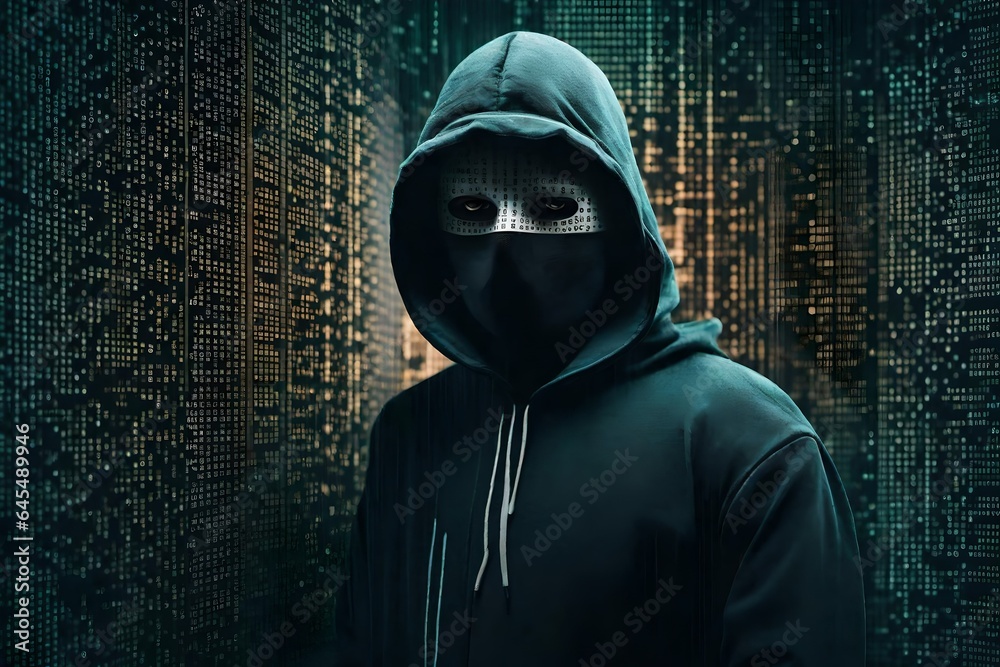 hacker with binary code