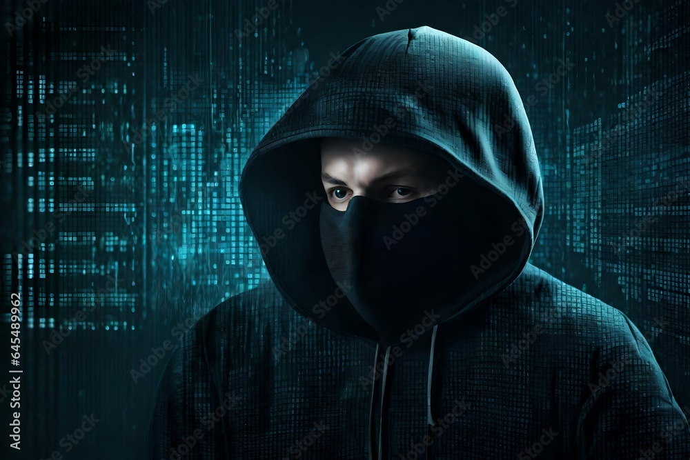 hacker with binary code