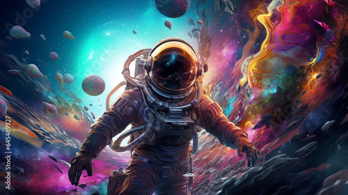 AI-Generated Astronaut Exploring Surreal Pop-Art Galaxy: A Fusion of Digital Art and Cosmic Fantasy