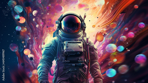 Surreal AI-Generated Cosmos: A Vivid Pop Art Astronaut Exploring a Colorful Galaxy on a Fantasy Planet