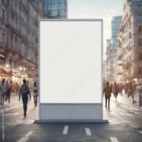 Empty white billboard illustration in a public place with people passing by.Generative AI