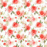 Red roses, Seamless watercolor floral patterns, with flowers and foliage. Japanese abstract style. Use for wallpapers, backgrounds, packaging design, or web design