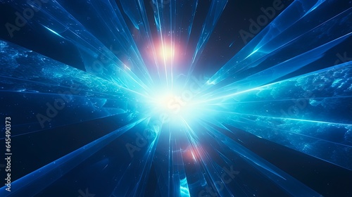 Artistic Lens Flares. Abstract and Beautiful Flares for Photography and Anamorphic Lenses on a Black and Blue Background. Bright Light Beams.
