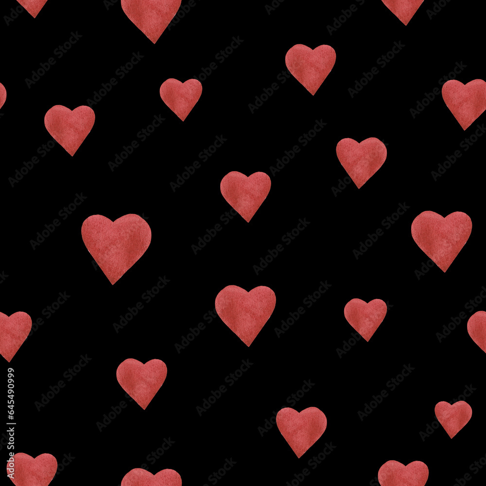 Watercolor seamless pattern of hearts