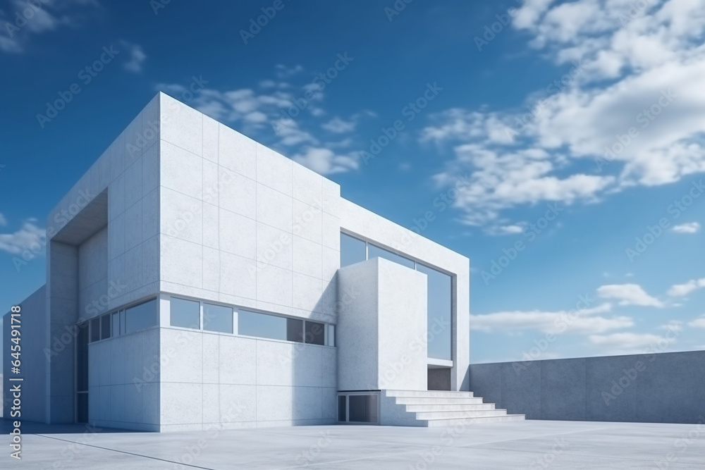 3d render of a modern minimal style white building exterior with blue sky 3d render of a modern minimal style white building exterior with blue sky