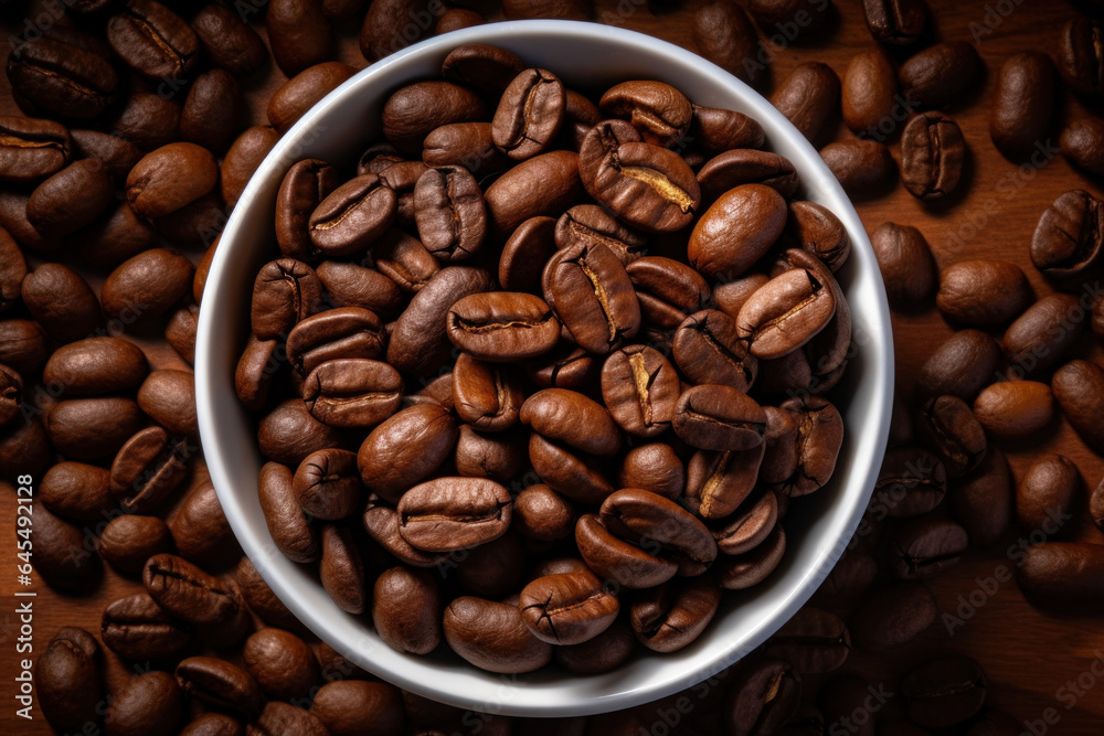 Fototapeta premium Freshly roasted coffee beans. Wallpaper. Close-up view.