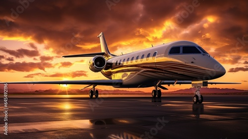 Side View Of Private Jet At Sunset © Muslim