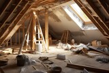 Attic Renovation evolution: Construction Site for Finishing the Attic with Big Windows, Capoto, and Drywall.