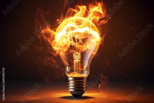 Lightning-Thought Moment: A Burning Light Bulb in Flames Symbolizes the Spark of Inspiration, Illuminating Brilliant Ideas and Creative Concepts in a Fiery Burst of Intellectual Energy