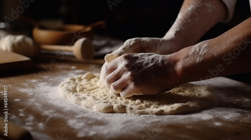  Hands kneading dough. Created with Generative AI technology. © IC Production