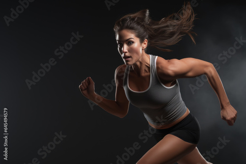 Active female athlete running mid air in a vigorous trining session
