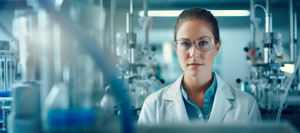 Scientific Expertise: Closeup Portrait of a Female Scientist in a Laboratory with Equipment and Technology.
Scientific Expertise: Closeup Portrait of a Female Scientist in a Laboratory with Equipment and Technology.